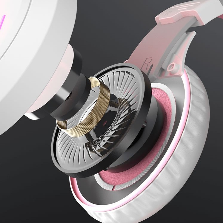 Auriculares Gamer MEETION MT-HP021 blanco y rosado